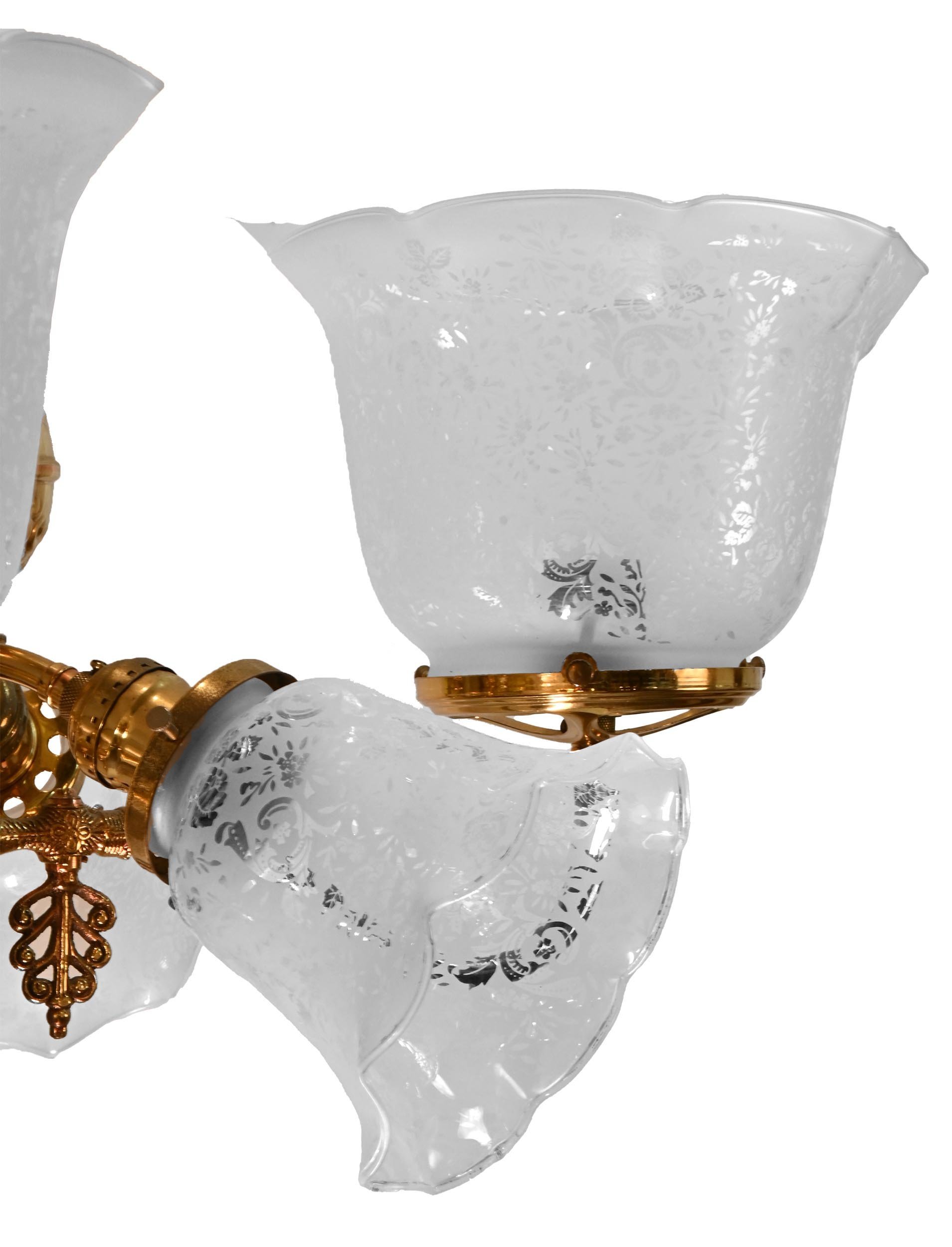 six light brass 3 electric & 3 gas (converted) victorian